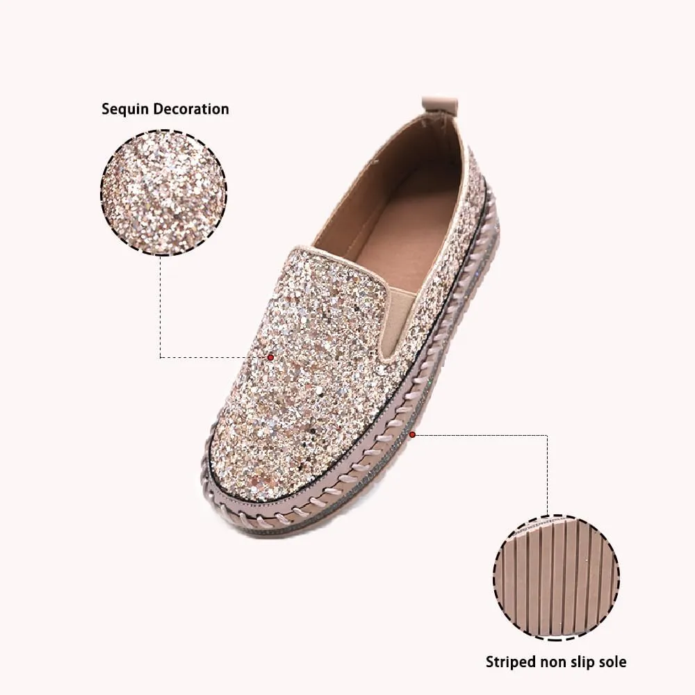 Women's Platform Rhinestones Glitter Fashion Sneakers Comfortable Slip On Flat Loafers Walking Wedding Dress Shoes Casual Shoes