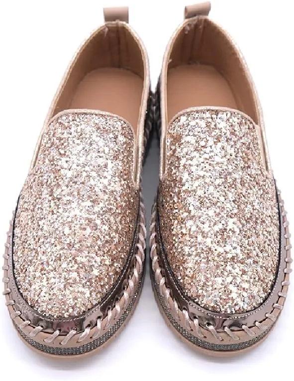 Women's Platform Rhinestones Glitter Fashion Sneakers Comfortable Slip On Flat Loafers Walking Wedding Dress Shoes Casual Shoes