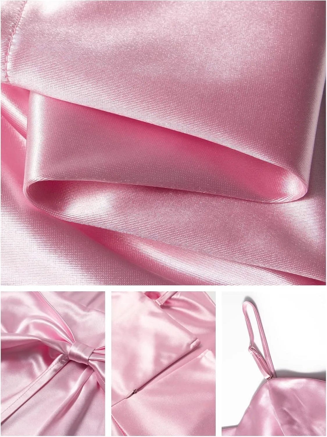 Women's Satin Spaghetti Strap Mini Dress V Neck Sleeveless Side Slit Bodycon Gorgeous Cocktail Party Dresses S~XL