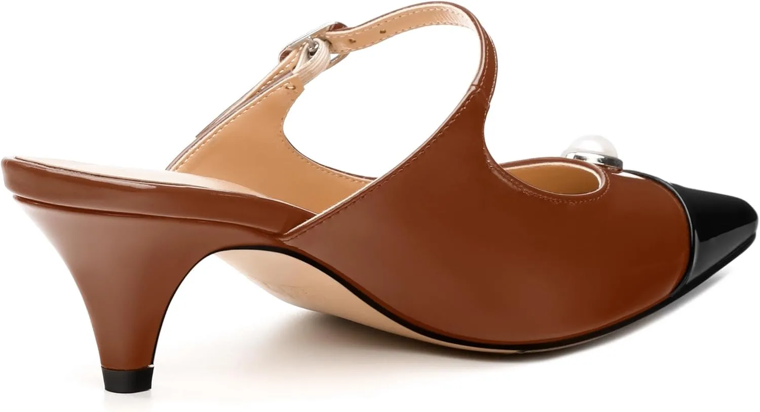Women's Slide Sandals, Backstrap Buckle Low Kitten Heels, Two Toned Patchwork Pointed Toe, Fashion Party Daily Dress Shoes for Women