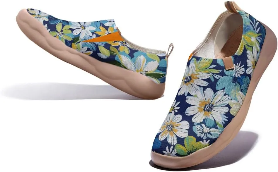 Women's Slip-On Shoes Comfortable Breathable Knit Casual Footwear Painted Travel Loafers Flowers Stylish