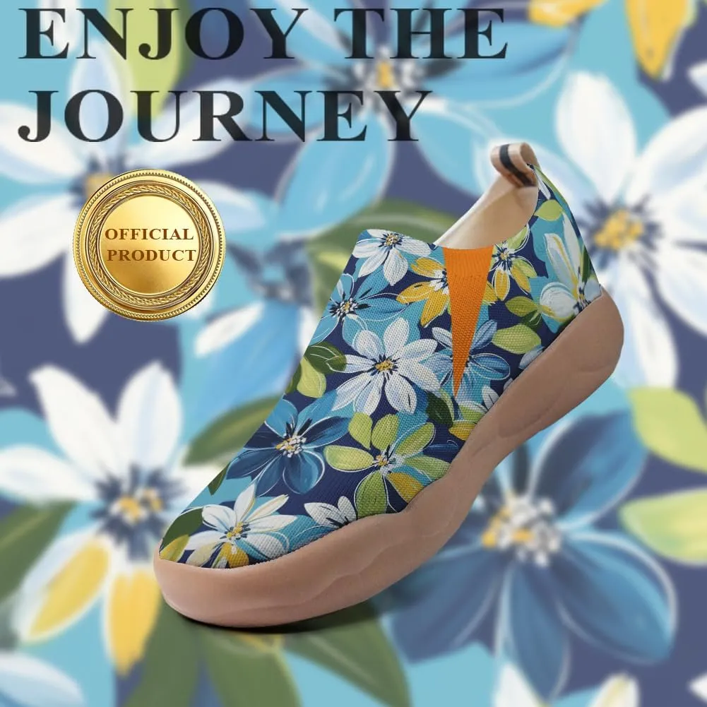 Women's Slip-On Shoes Comfortable Breathable Knit Casual Footwear Painted Travel Loafers Flowers Stylish