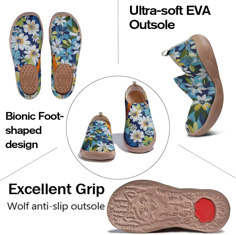Women's Slip-On Shoes Comfortable Breathable Knit Casual Footwear Painted Travel Loafers Flowers Stylish