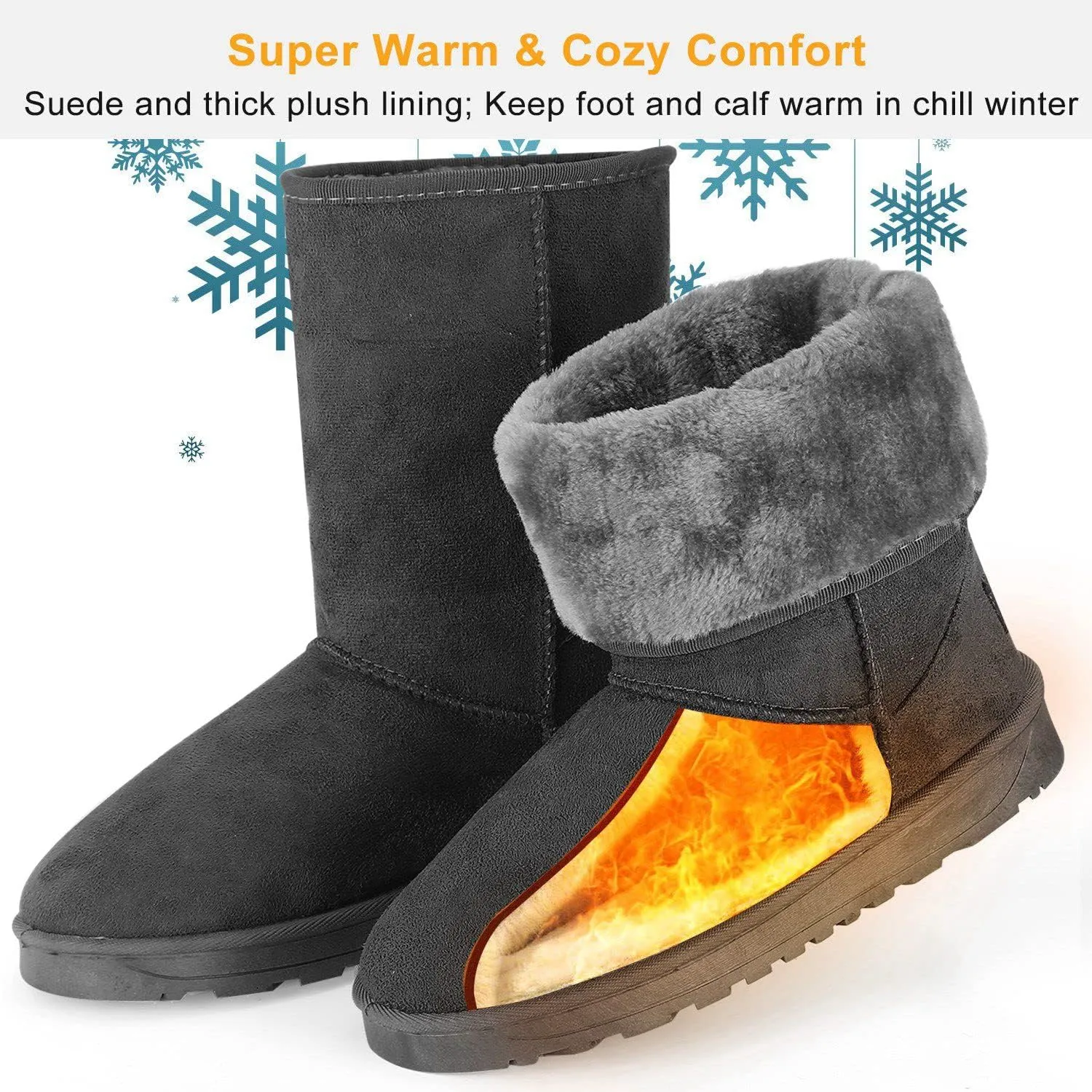 Women's Snow Boots Mid-Calf Fur Lined Warm Classic Winter Shoes for Women Outdoor Anti-slip
