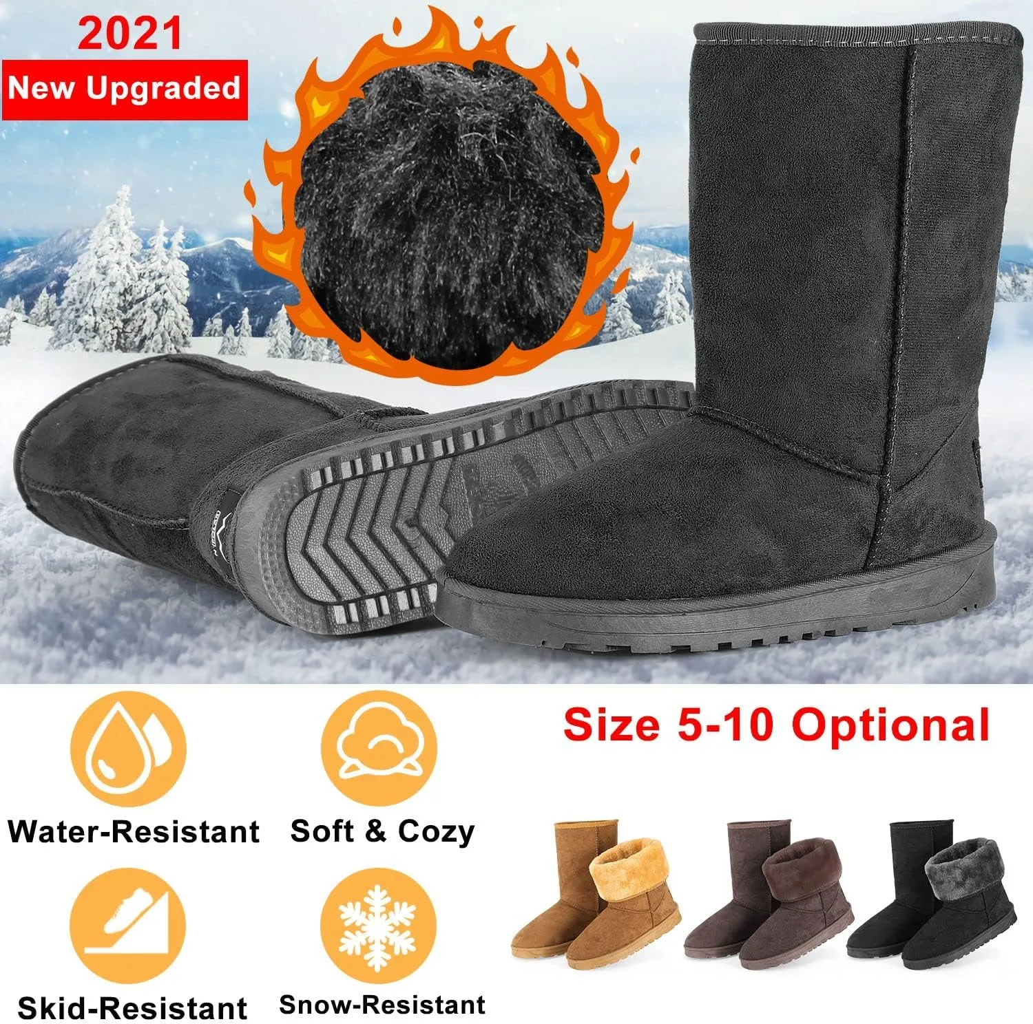 Women's Snow Boots Mid-Calf Fur Lined Warm Classic Winter Shoes for Women Outdoor Anti-slip