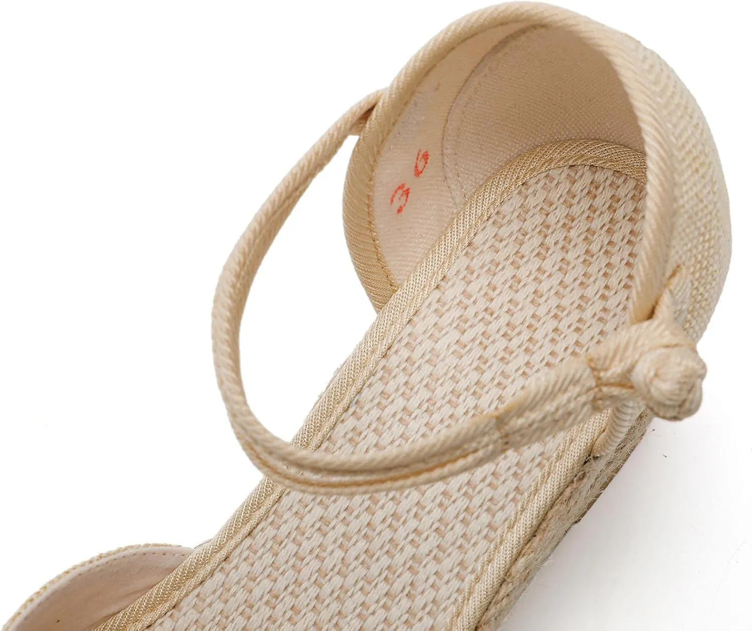 Women's Solid Textured Wedge Sandals Chinese Style Buckle Braided Shoe Closed Toe Summer High Heels Elegant Sandal