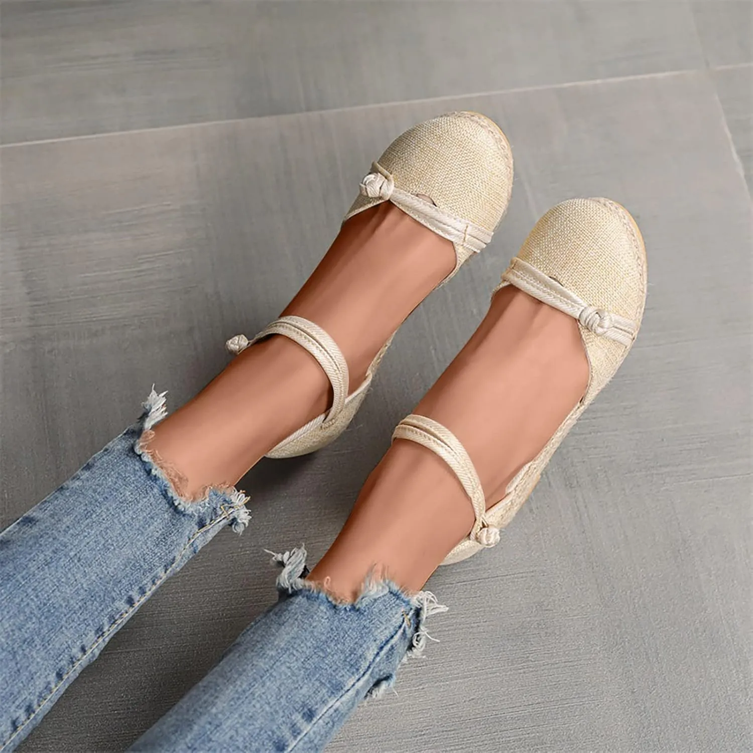 Women's Solid Textured Wedge Sandals Chinese Style Buckle Braided Shoe Closed Toe Summer High Heels Elegant Sandal