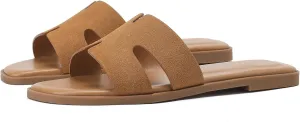 Women's Suede Flat Sandals Open Toe Slip on Sandals Comfort Slide Sandals for Women with Memory Foam