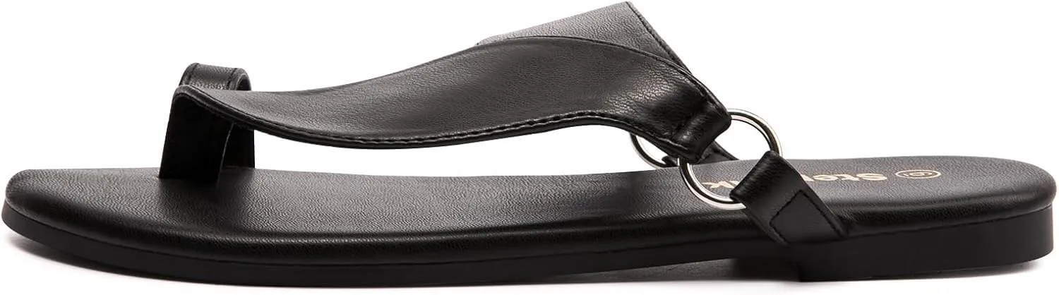 Women's Toe Loop Slide Sandals - Comfortable Slip-On Summer Flats, Lightweight and Stylish for Beach, Travel, and Daily Wear