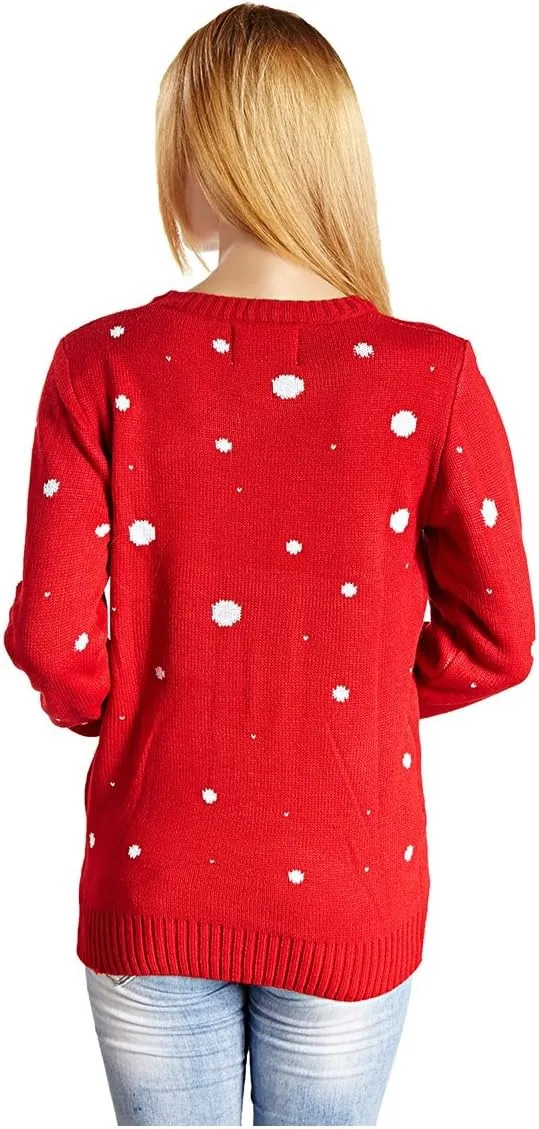 Womens Ugly Sweater Rudolph Reindeer Snowflakes Tree Pullover