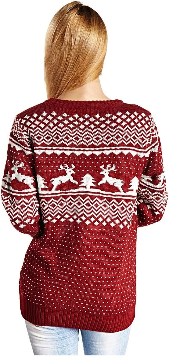 Womens Ugly Sweater Rudolph Reindeer Snowflakes Tree Pullover
