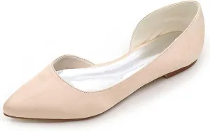 Womens Wedding Shoes Women's Pointy Toe Satin Flat Shoes Comfortable Closed Toe Work,Slip On Ballet Flat Comfortable Dress Shoes Walking Ivory, 11(Champagne,8)