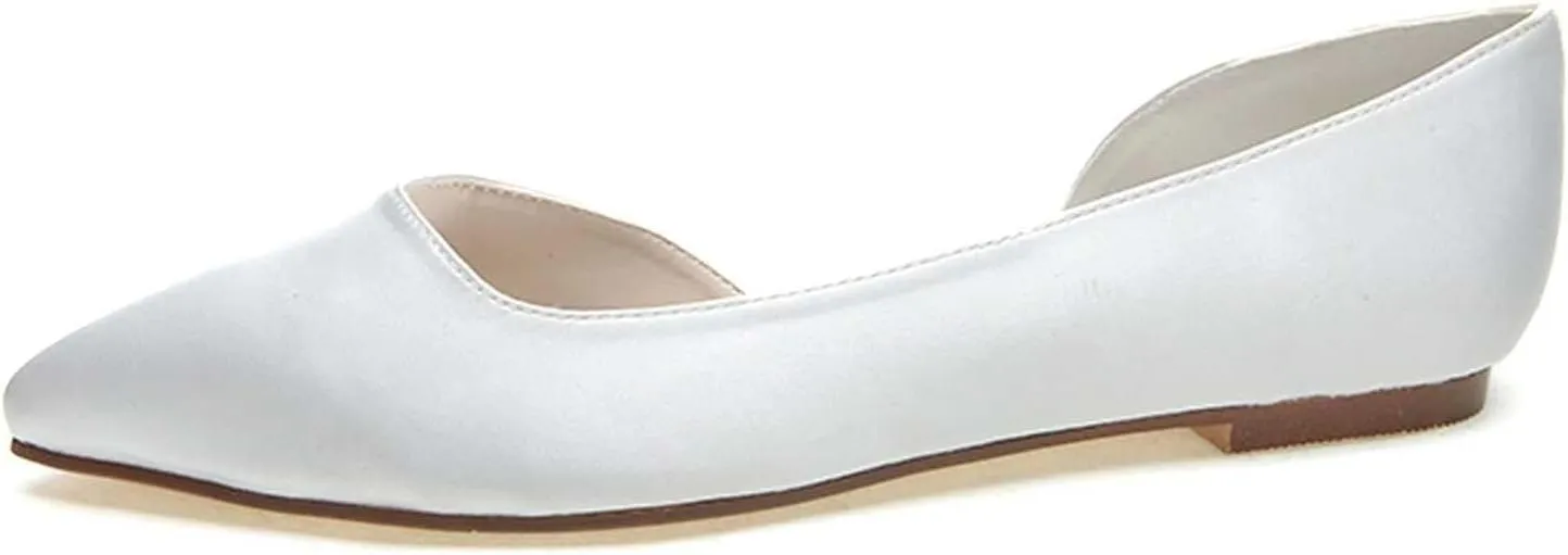 Womens Wedding Shoes Women's Pointy Toe Satin Flat Shoes Comfortable Closed Toe Work,Slip On Ballet Flat Comfortable Dress Shoes Walking Ivory, 11(Champagne,8)