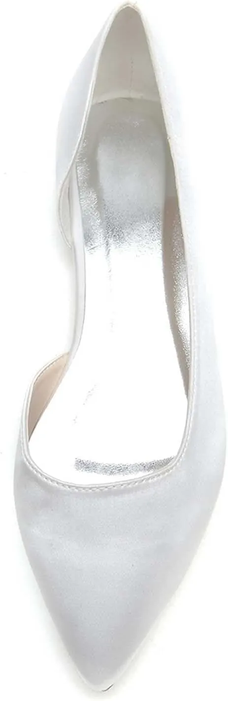 Womens Wedding Shoes Women's Pointy Toe Satin Flat Shoes Comfortable Closed Toe Work,Slip On Ballet Flat Comfortable Dress Shoes Walking Ivory, 11(Champagne,8)