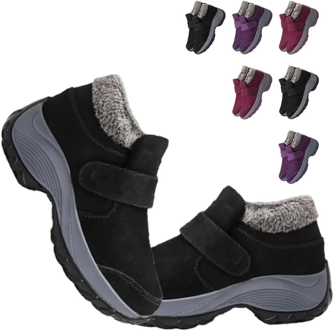 Women'S Winter Warm Fur Lining Orthopedic Hiking Booties,Comfortable Non-Slip Slip-On Snow Boots,Stylish Non-Slip Platform Work Sneakers