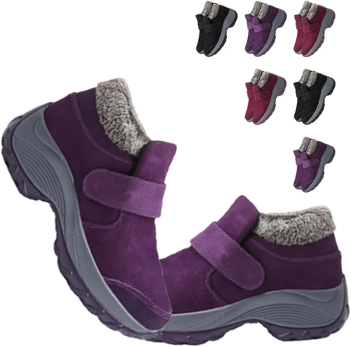 Women'S Winter Warm Fur Lining Orthopedic Hiking Booties,Comfortable Non-Slip Slip-On Snow Boots,Stylish Non-Slip Platform Work Sneakers