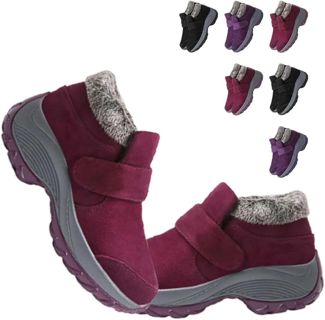 Women'S Winter Warm Fur Lining Orthopedic Hiking Booties,Comfortable Non-Slip Slip-On Snow Boots,Stylish Non-Slip Platform Work Sneakers