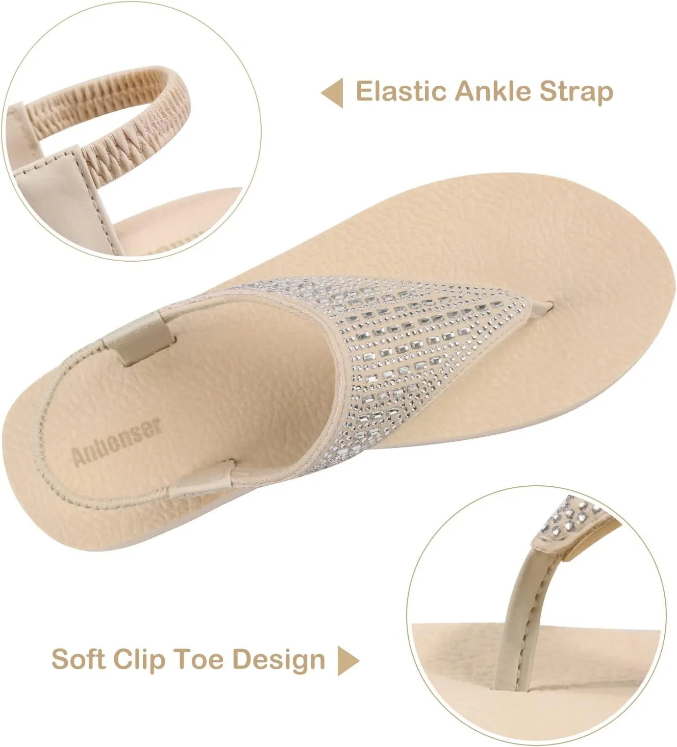 Women's Yoga Mat Flat Sling Sandals Slingback Rhinestone Flip Flops Sandal