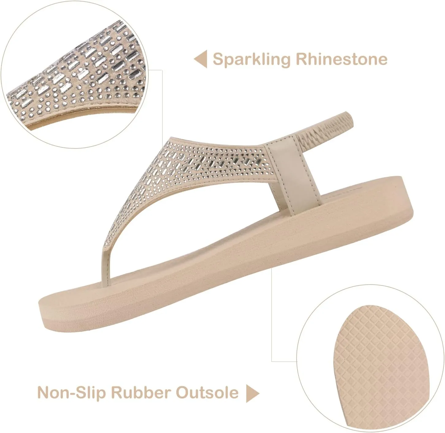 Women's Yoga Mat Flat Sling Sandals Slingback Rhinestone Flip Flops Sandal