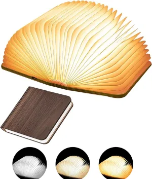 Wooden Book Light Novelty LED Night Light Portable Folding Book Lamp Paper Lantern for Home Decor (3 Colors/Black Walnut, S:5.7 * 4.3 * 1.0in(14.4x10.9x2.54cm))