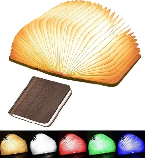 Wooden Book Light Novelty LED Night Light Portable Folding Book Lamp Paper Lantern for Home Decor (5 Colors/Black Walnut, S:5.7 * 4.3 * 1.0in(14.4x10.9x2.54cm))