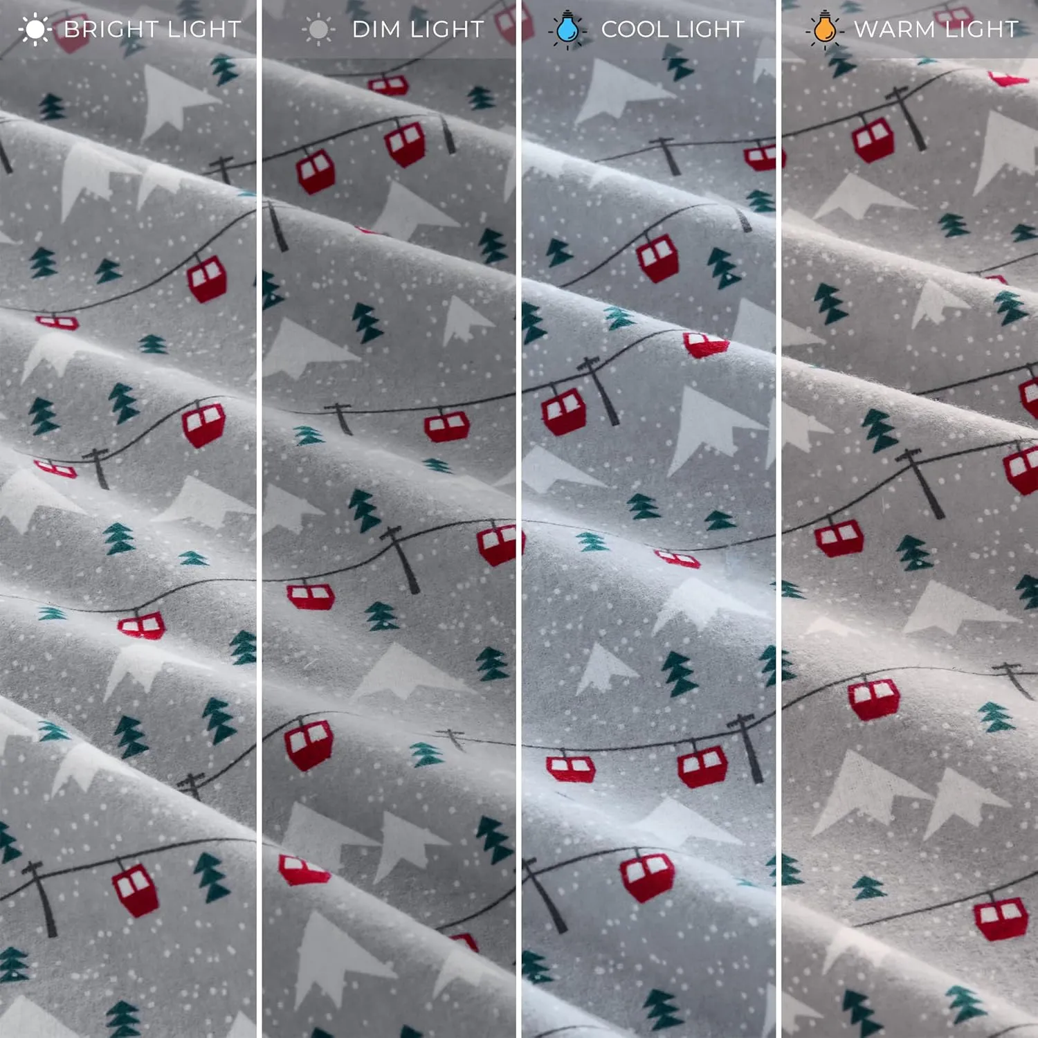 Woolrich Cotton Sheet Set Cottage Charms Print, 100% Cotton Flannel Sheets Warm & Fuzzy Bedding Set Queen Size Sheets, Fitted Pocket Fits Up to 14" Mattress, Queen Grey Ski Jump 4 Piece