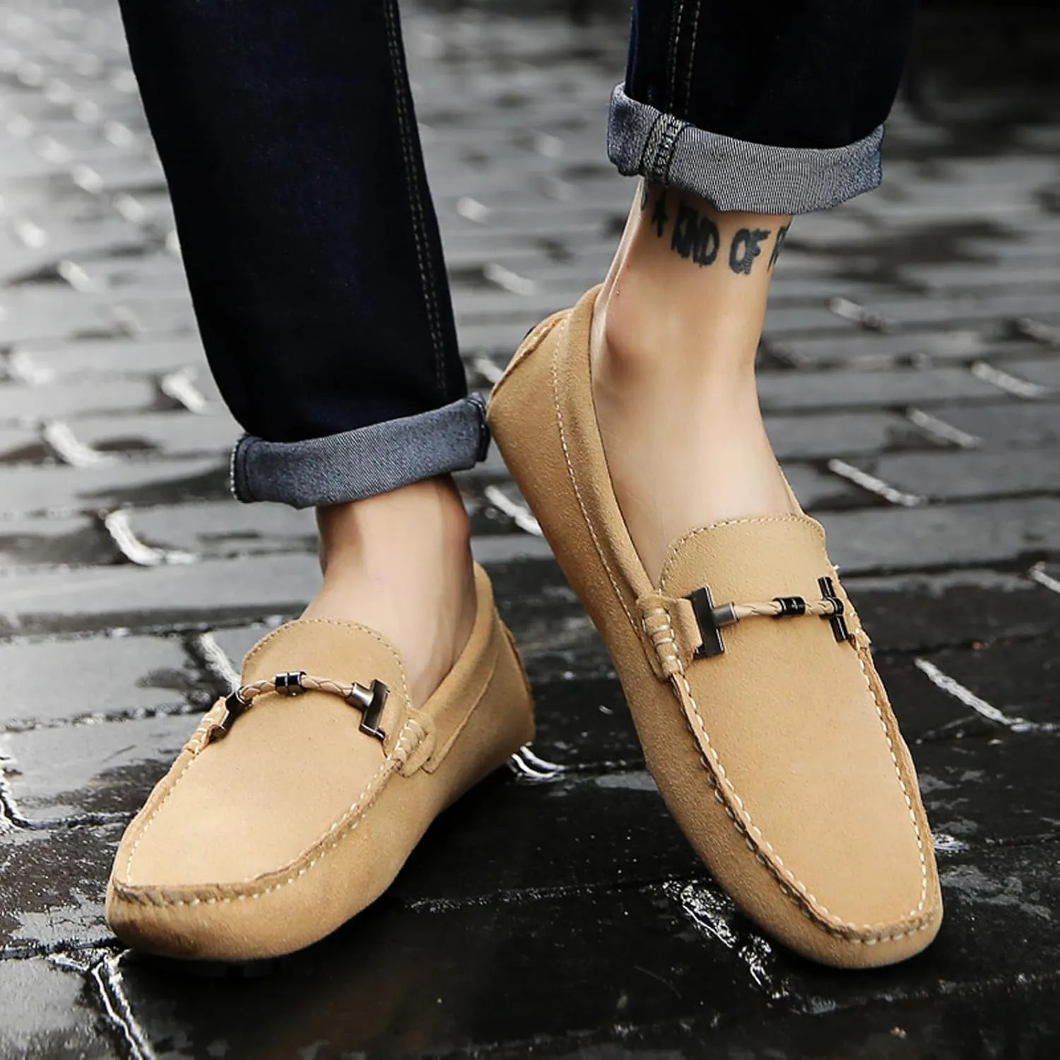 WUIWUIYU Men's Penny Loafers Moccasin Driving Shoes Slip On Flats Boat Shoes