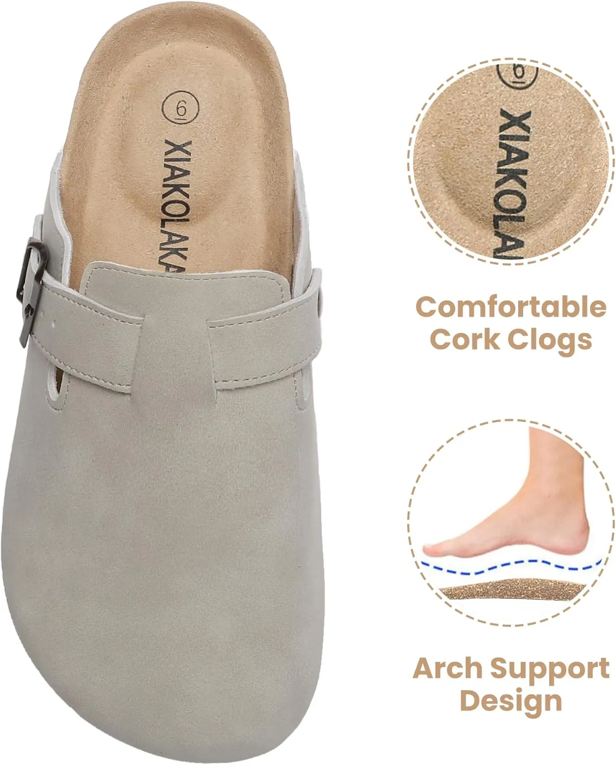 Xiakolaka Women's Suede Clogs Adjustable Buckle Slip on Footbed Home Clog Slippers