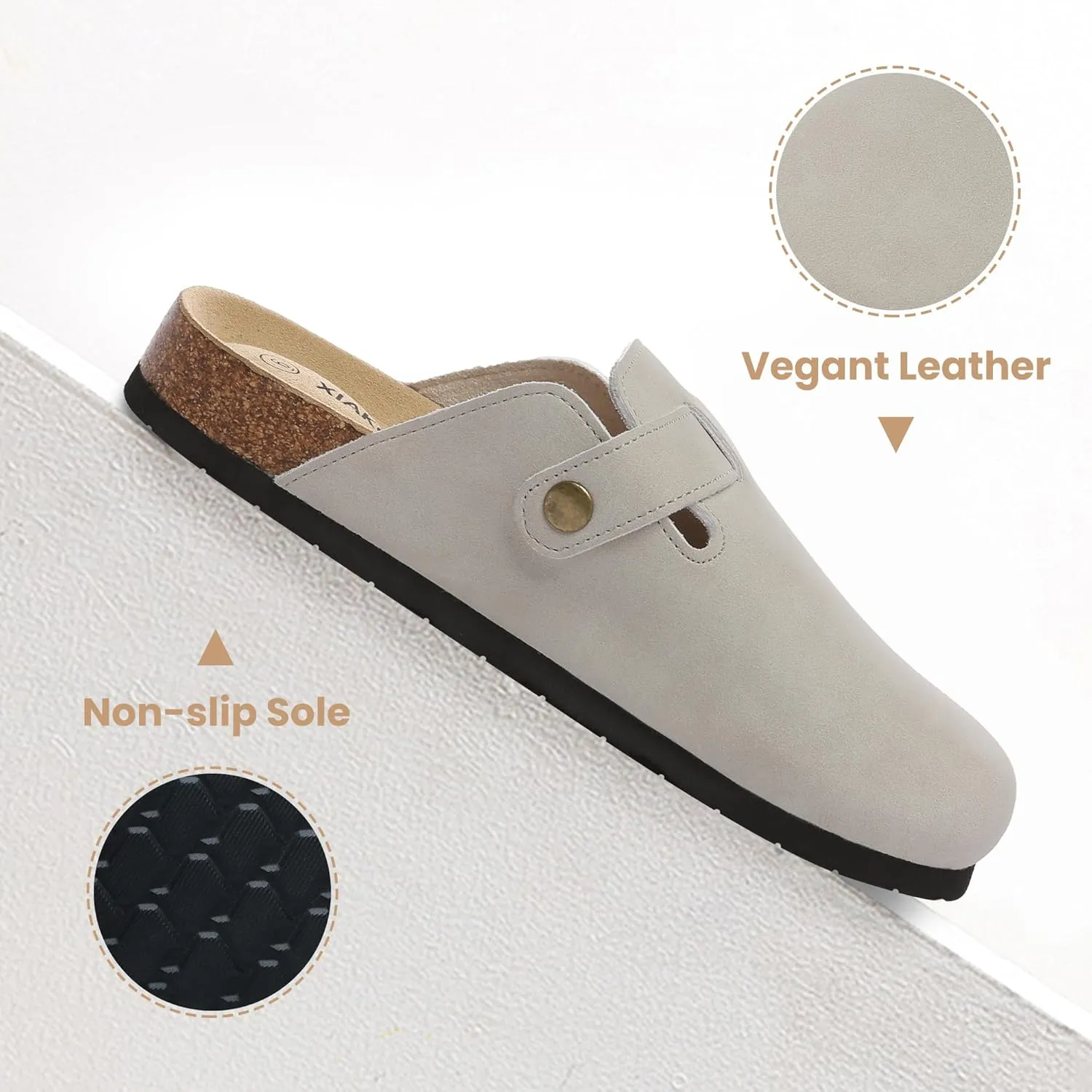 Xiakolaka Women's Suede Clogs Adjustable Buckle Slip on Footbed Home Clog Slippers