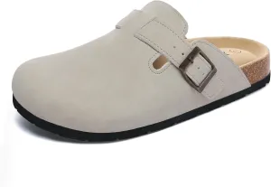 Xiakolaka Women's Suede Clogs Adjustable Buckle Slip on Footbed Home Clog Slippers