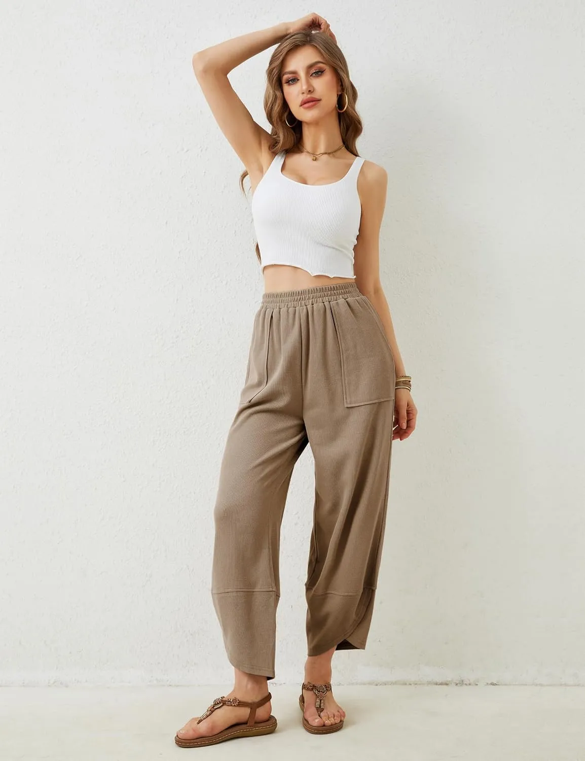 Xiaoxuemeng Womens Baggy Wide Leg Pants Casual Elastic Waisted Palazzo Harem Pants with Pockets