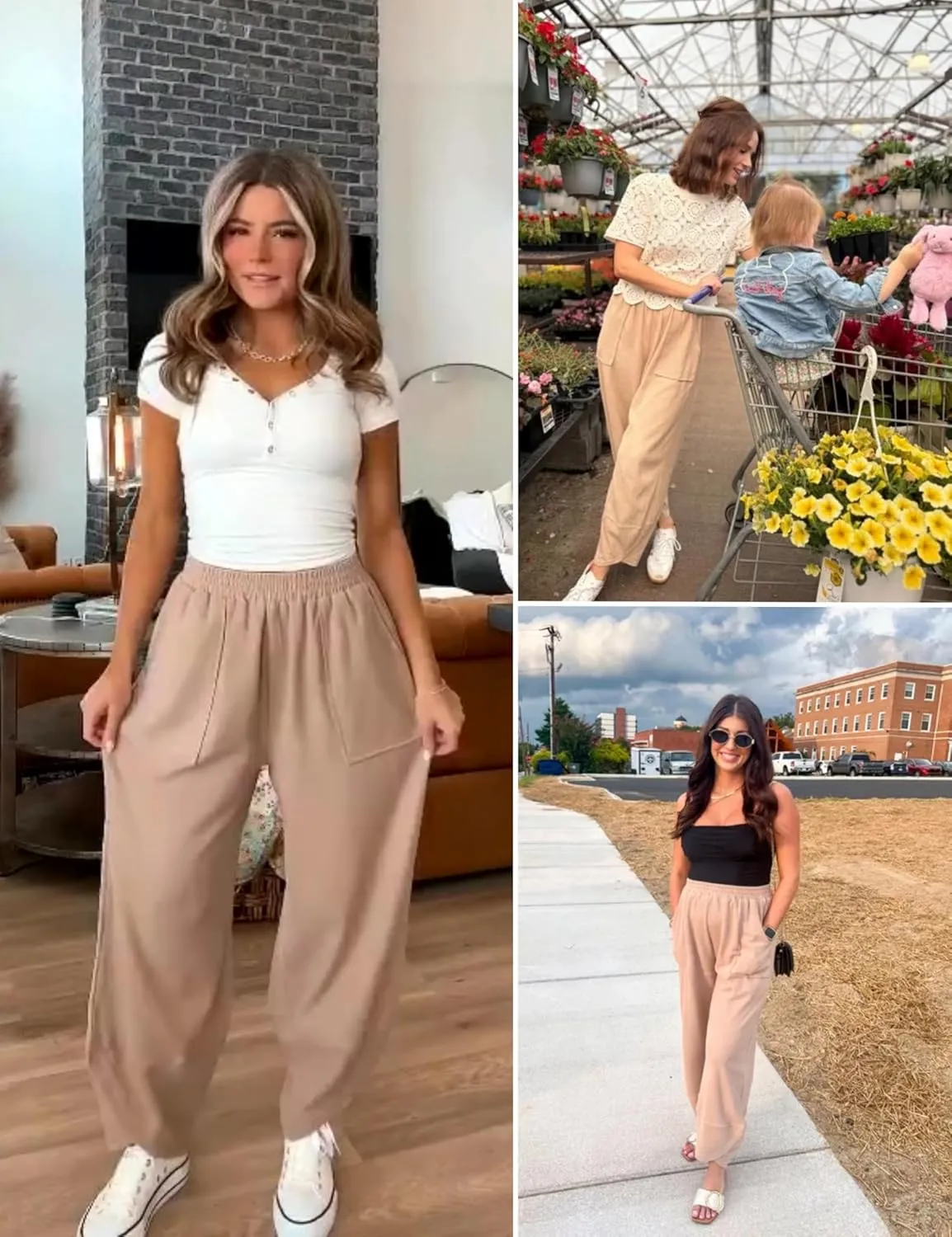 Xiaoxuemeng Womens Baggy Wide Leg Pants Casual Elastic Waisted Palazzo Harem Pants with Pockets