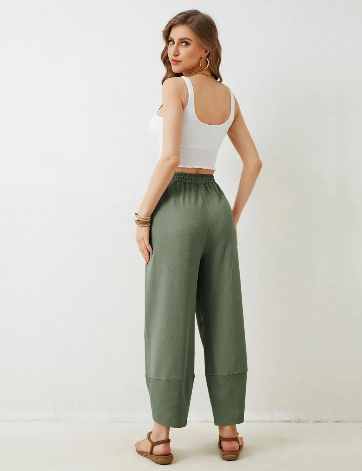 Xiaoxuemeng Womens Baggy Wide Leg Pants Casual Elastic Waisted Palazzo Harem Pants with Pockets