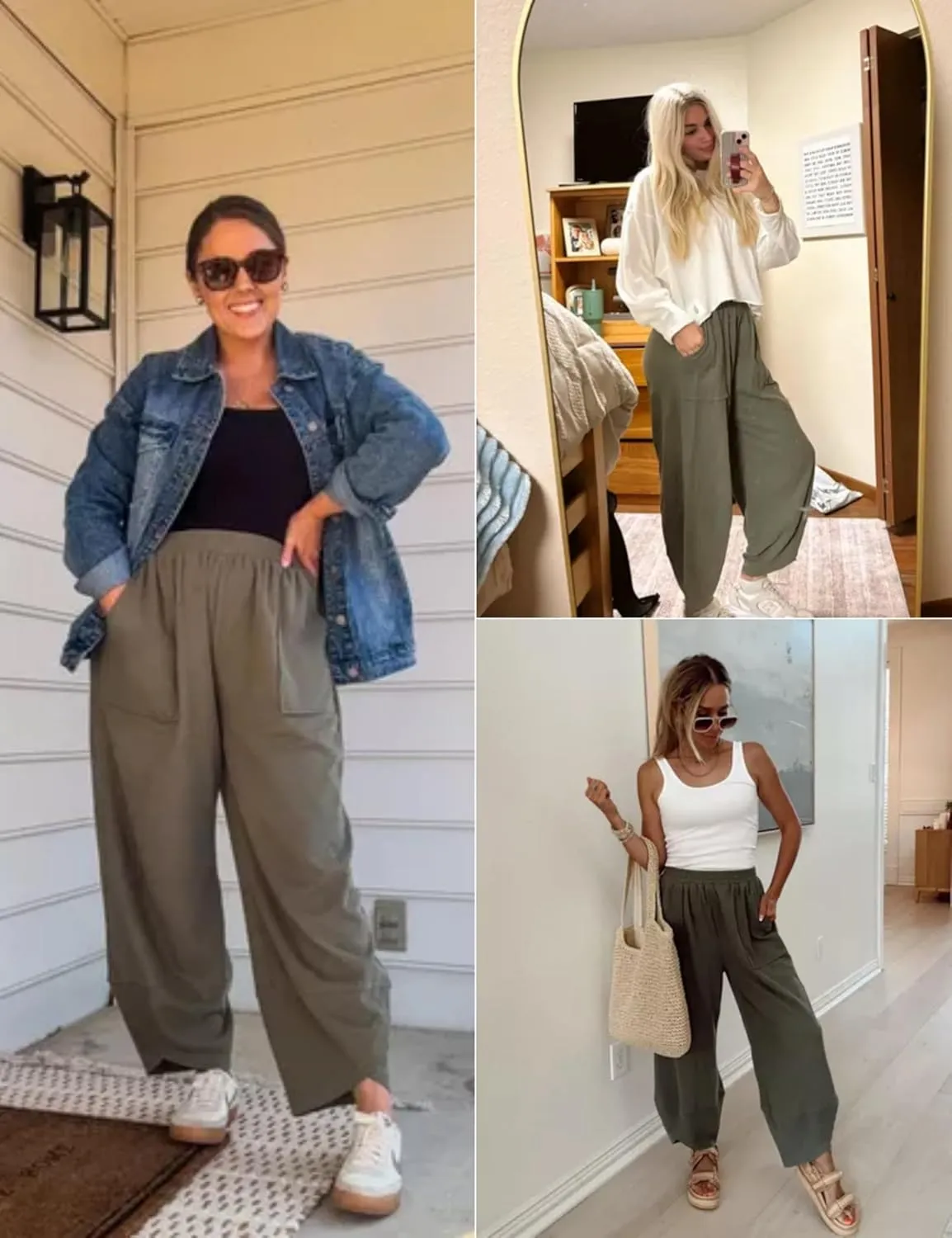 Xiaoxuemeng Womens Baggy Wide Leg Pants Casual Elastic Waisted Palazzo Harem Pants with Pockets