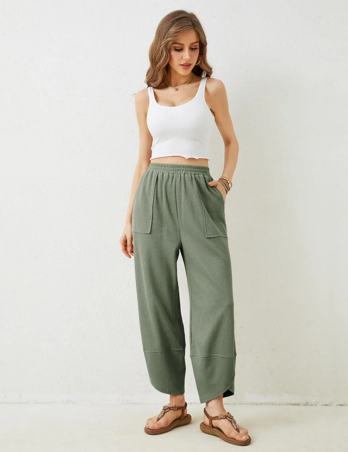 Xiaoxuemeng Womens Baggy Wide Leg Pants Casual Elastic Waisted Palazzo Harem Pants with Pockets