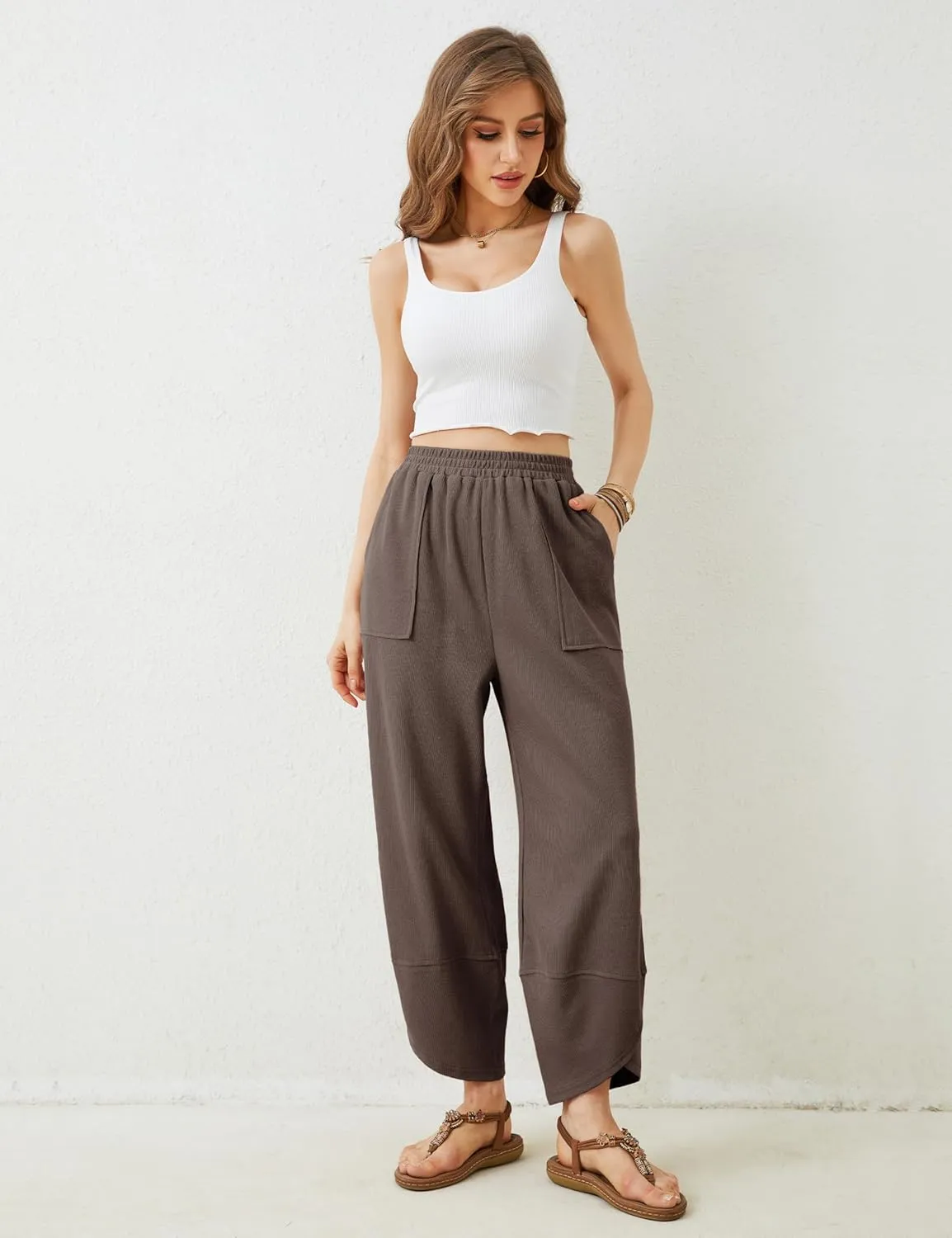 Xiaoxuemeng Womens Baggy Wide Leg Pants Casual Elastic Waisted Palazzo Harem Pants with Pockets