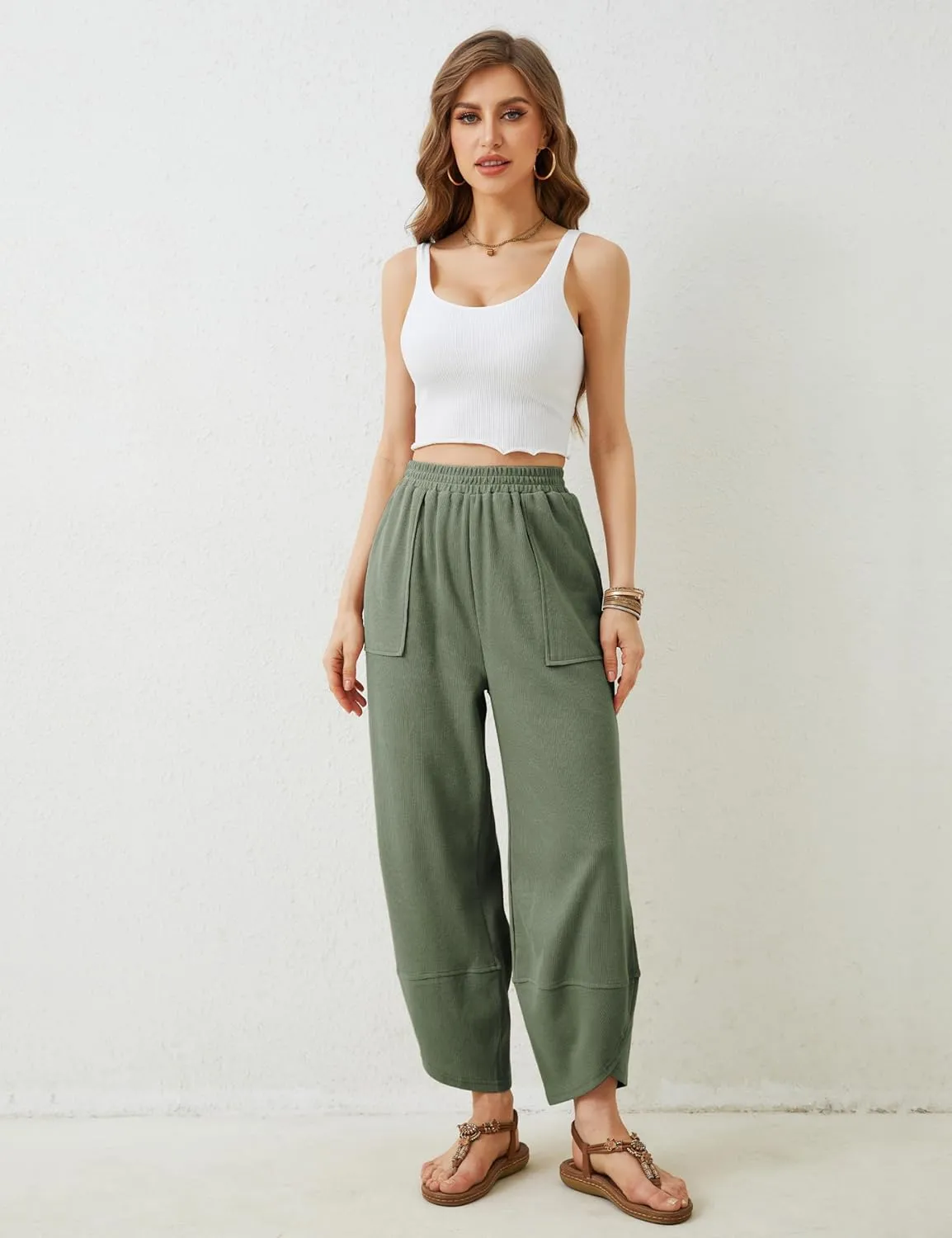 Xiaoxuemeng Womens Baggy Wide Leg Pants Casual Elastic Waisted Palazzo Harem Pants with Pockets