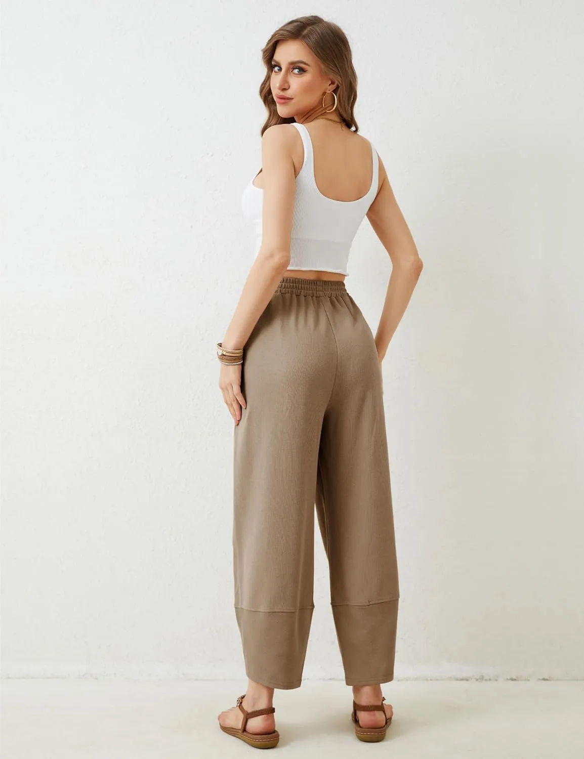 Xiaoxuemeng Womens Baggy Wide Leg Pants Casual Elastic Waisted Palazzo Harem Pants with Pockets