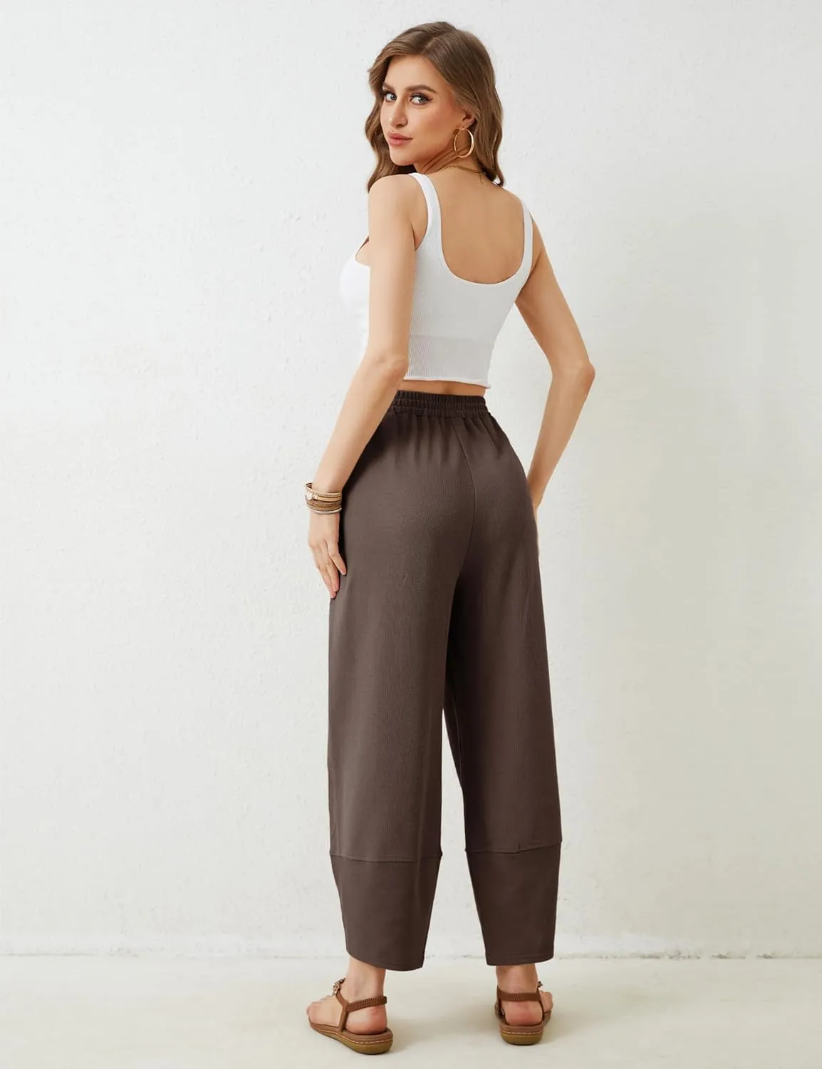 Xiaoxuemeng Womens Baggy Wide Leg Pants Casual Elastic Waisted Palazzo Harem Pants with Pockets