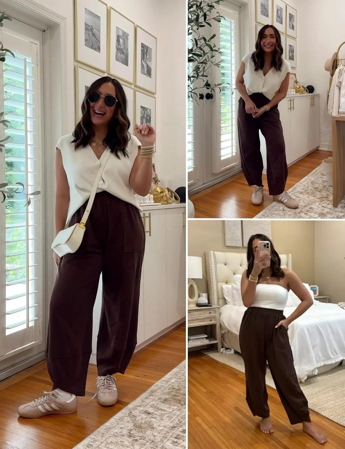 Xiaoxuemeng Womens Baggy Wide Leg Pants Casual Elastic Waisted Palazzo Harem Pants with Pockets