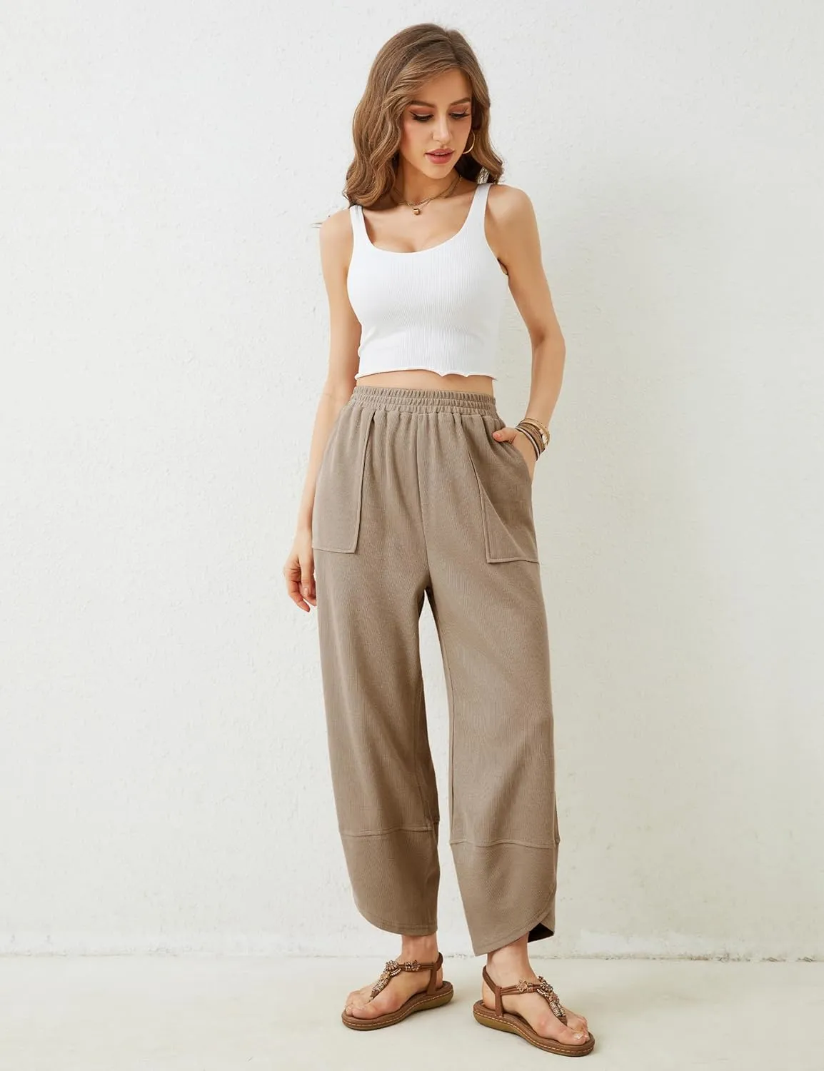 Xiaoxuemeng Womens Baggy Wide Leg Pants Casual Elastic Waisted Palazzo Harem Pants with Pockets
