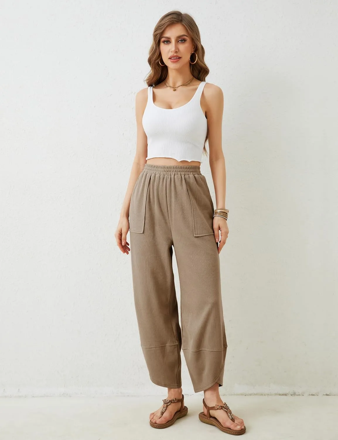Xiaoxuemeng Womens Baggy Wide Leg Pants Casual Elastic Waisted Palazzo Harem Pants with Pockets
