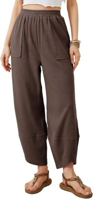 Xiaoxuemeng Womens Baggy Wide Leg Pants Casual Elastic Waisted Palazzo Harem Pants with Pockets