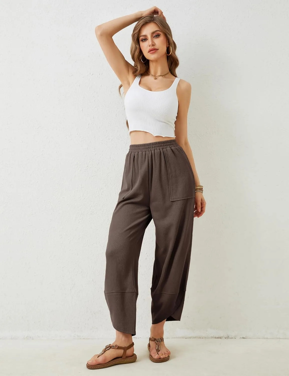 Xiaoxuemeng Womens Baggy Wide Leg Pants Casual Elastic Waisted Palazzo Harem Pants with Pockets