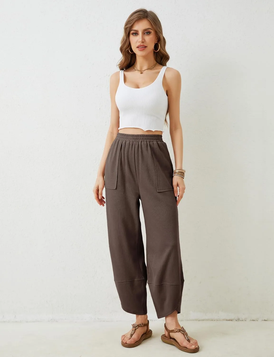 Xiaoxuemeng Womens Baggy Wide Leg Pants Casual Elastic Waisted Palazzo Harem Pants with Pockets