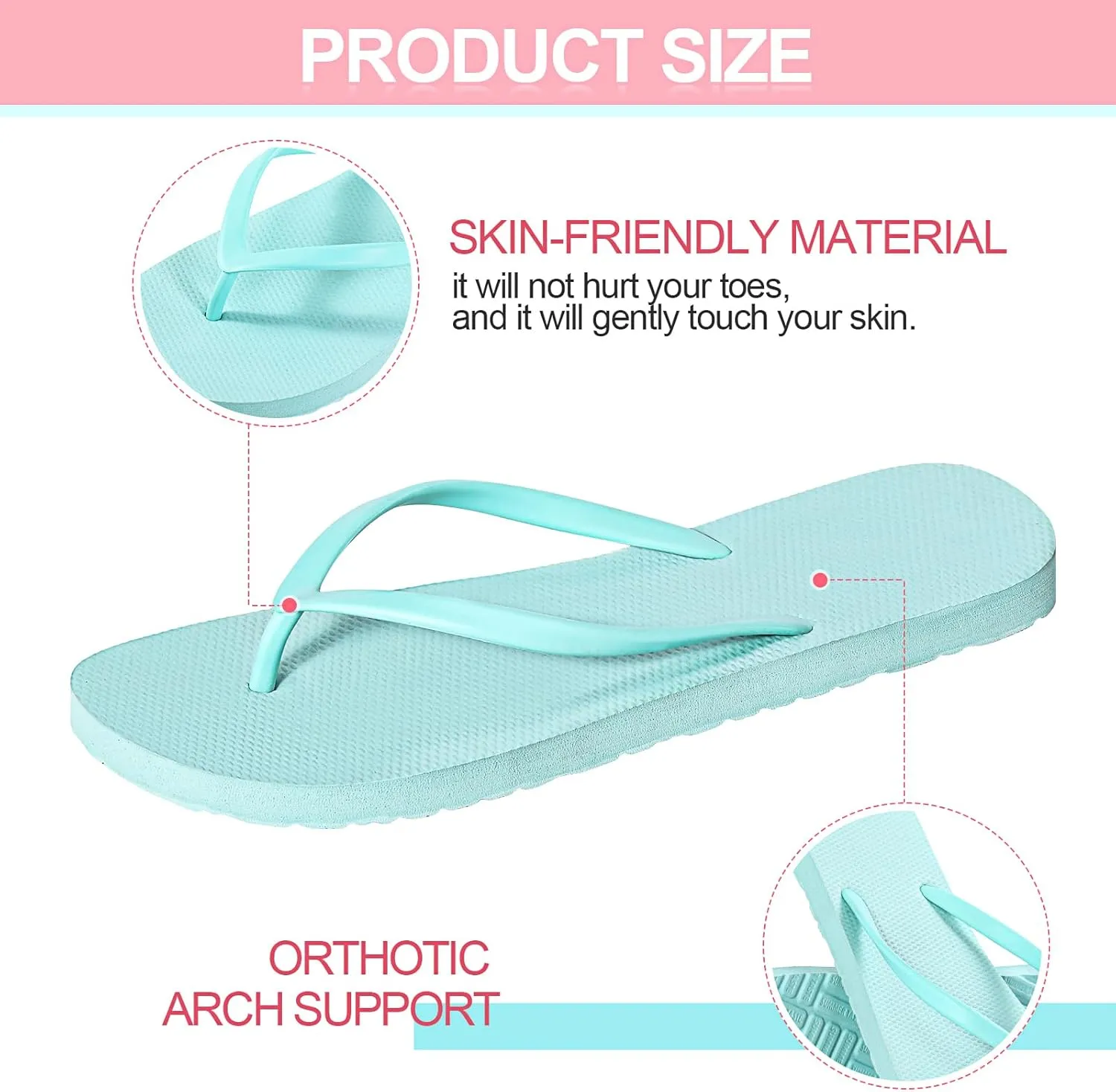 Xuhal 3 Pcs Women Girls Slim Flip Flops Colored Summer Casual Flip Flop Sandals Rubber Thong Style Cute Sandals for Women Shower