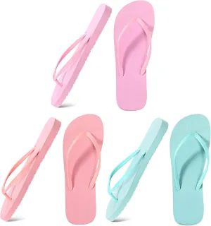 Xuhal 3 Pcs Women Girls Slim Flip Flops Colored Summer Casual Flip Flop Sandals Rubber Thong Style Cute Sandals for Women Shower