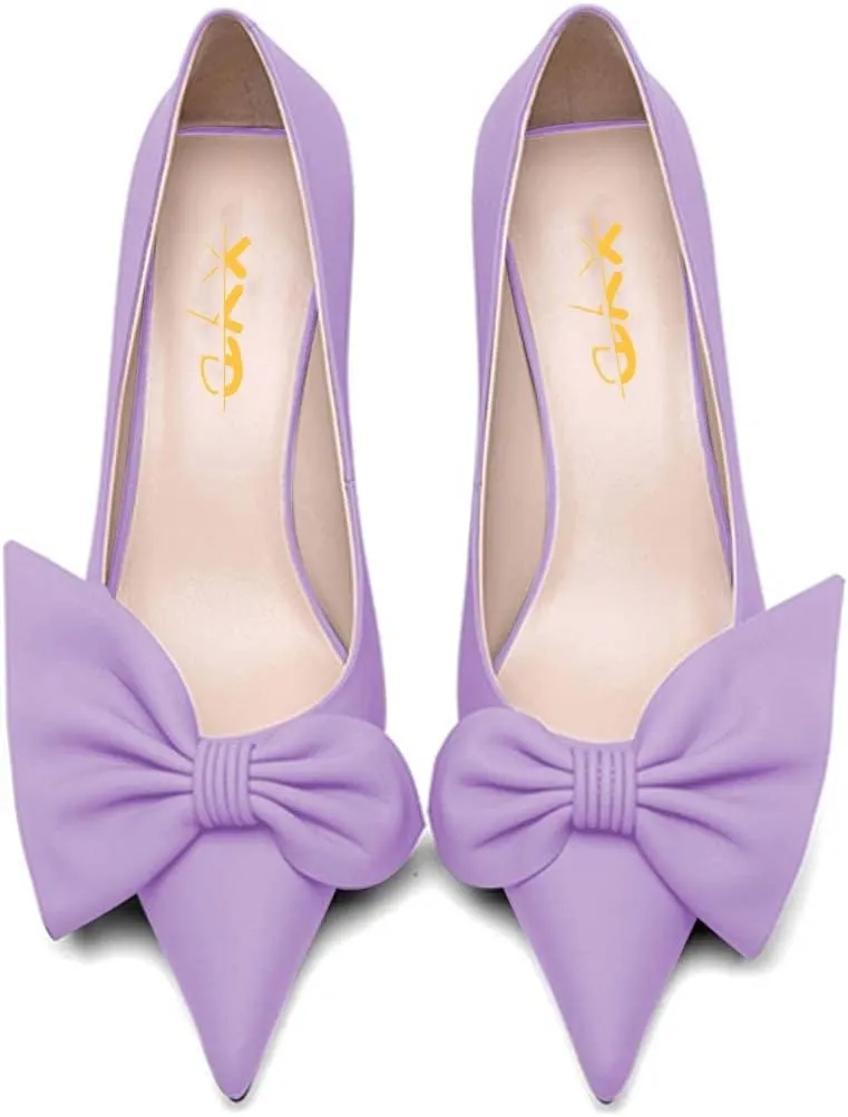 XYD Adorable Bowtie Pointy Toe Vintage Kitten Heel Pumps for Women Slip On Ladies' Stylish Dress Wedding Shoes