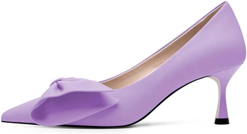 XYD Adorable Bowtie Pointy Toe Vintage Kitten Heel Pumps for Women Slip On Ladies' Stylish Dress Wedding Shoes