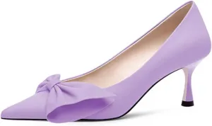 XYD Adorable Bowtie Pointy Toe Vintage Kitten Heel Pumps for Women Slip On Ladies' Stylish Dress Wedding Shoes